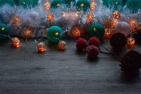 place for text on the background of garland lights at nightの写真素材