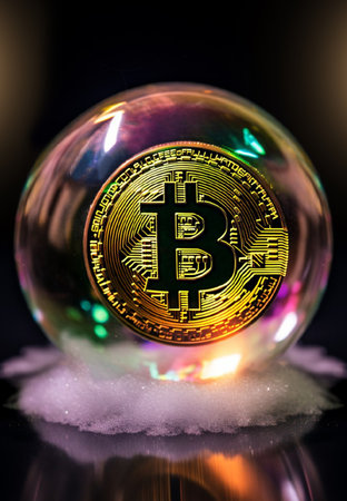 inflated bitcoin bubble, cryptocurrency scam conceptの素材