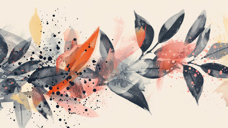hand-drawn figures and floral design elements. Exotic leaves, flowers and jungle algae. Abstract modern fashionable watercolor illustrations generated by ai.の素材
