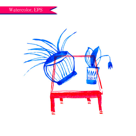 Watercolor flowers and furnitureのイラスト素材