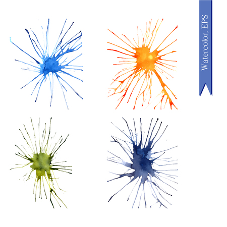Set of watercolor handdrawn blots. Colorful ink drops. Vector illustrationのイラスト素材
