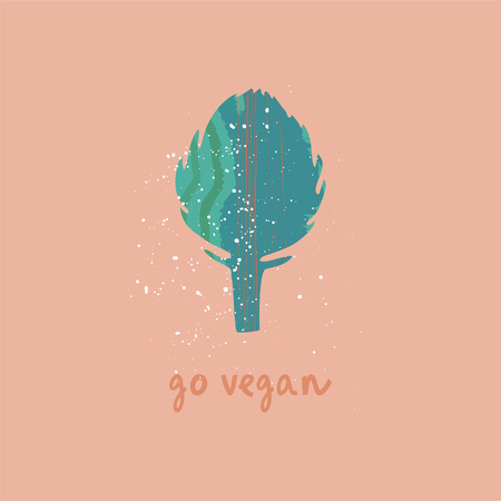 Vector illustration of artichoke with hand drawn lettering on the topic of vegetarianism for t-shirt, poster, card and vegetarian cafe designのイラスト素材