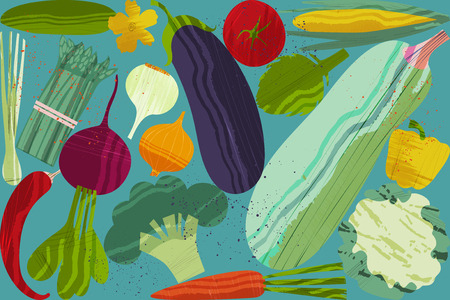 Set of vegetables. Vector illustration of healthy food design on the topic of vegetarianism and farm fair. Vegan menuのイラスト素材