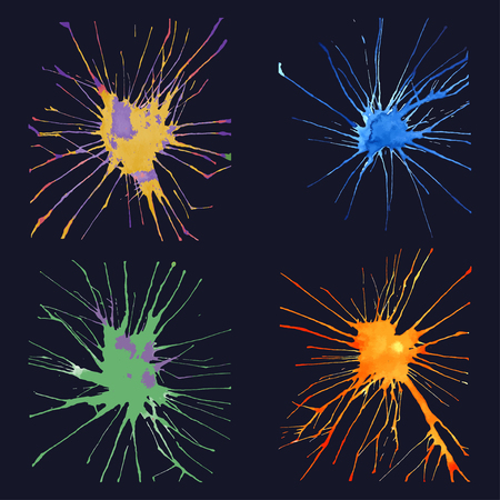 Set of watercolor handdrawn blots. Colorful ink drops. Vector illustrationのイラスト素材