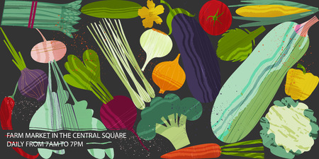 Set of vegetables. Vector illustration of healthy food design on the topic of vegetarianism and farm fair. Vegan menu. Billboard conceptの写真素材