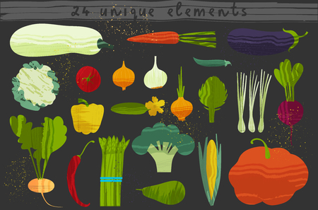 Set of vegetables. Vector illustration of healthy food design on the topic of vegetarianism and farm fair. Vegan menuのイラスト素材