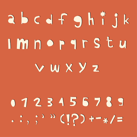 Carved alphabet number and punctuation marks. Rustic font. Vector ABC. Latin lettersのイラスト素材
