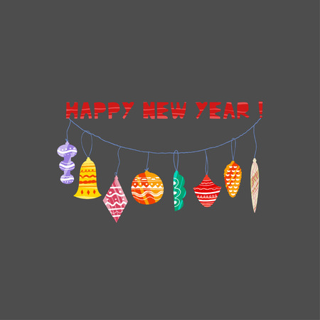 Christmas and New Year elements with lettering. Xmas greeting card concept. Winter holiday objects. Vector flat design with textureのイラスト素材