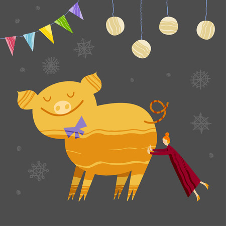 Christmas and New Year elements with lettering. Vector flat design with textureの写真素材