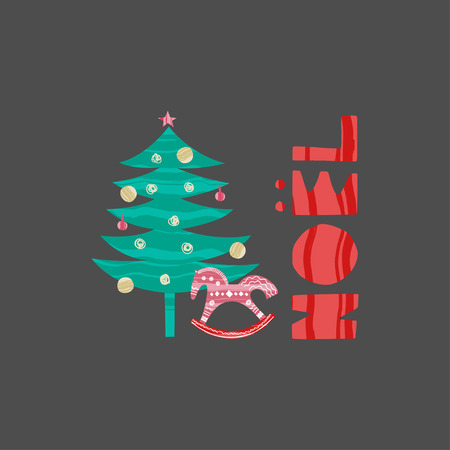 Christmas and New Year elements with lettering. Vector flat design with textureの写真素材
