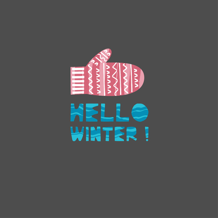 Christmas and New Year elements with lettering. Xmas greeting card concept. Winter holiday objects. Vector flat design with textureの写真素材