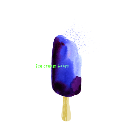 Watercolor ice cream, ice lolly with carved text. Festival and t-shirt concept. Vector illustrationのイラスト素材