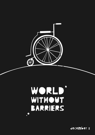 Hand drawn wheelchair with abstract Earth. International Day of Persons with Disabilities December 3 design concept. Vector illustration in flat styleのイラスト素材
