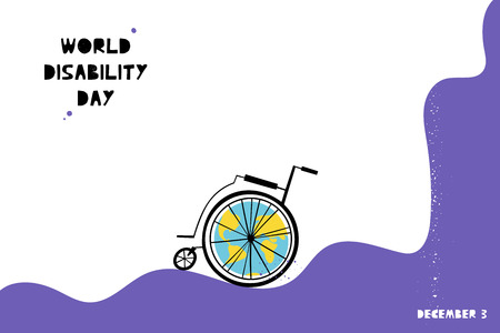 Hand drawn wheelchair with abstract Earth. International Day of Persons with Disabilities December 3 design concept. Vector illustration in flat styleのイラスト素材