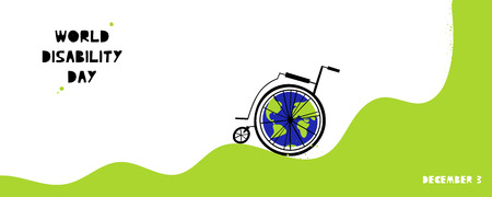 Hand drawn wheelchair with abstract Earth. International Day of Persons with Disabilities December 3...