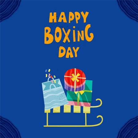 Palm tree and gifts in boxes. Happy Boxing Day concept. Vector illustration in flat styleのイラスト素材