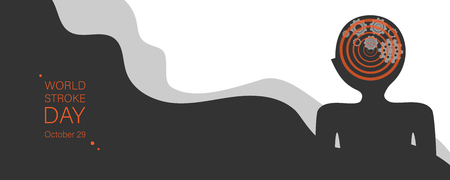 World stroke day vector banner template. Human brain apoplexy abstract illustration. Cogwheels mechanism neuron system.Ischemic brain disease awareness. Cerebral infarction preventionのイラスト素材