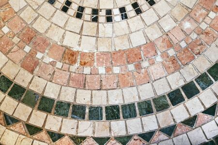 Tiled pattern on floor. Nature stone wall. Texture background. Interior decoration. Stock photo.の写真素材