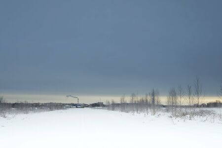 Blue sky with snow field. Great background with copyspace. Winter and snow landscape. Stock photo.の写真素材
