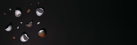 Easter egg, eggshell on dark background with copyspace. Banner of macro moody minimalistic...