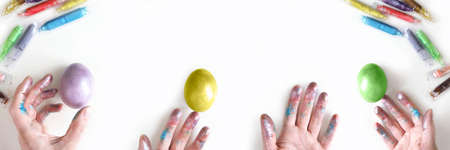 Colored easter eggs onbackgroundの写真素材