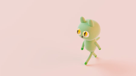 3D illustration, 3D rendering. Cute cartoon green catの写真素材