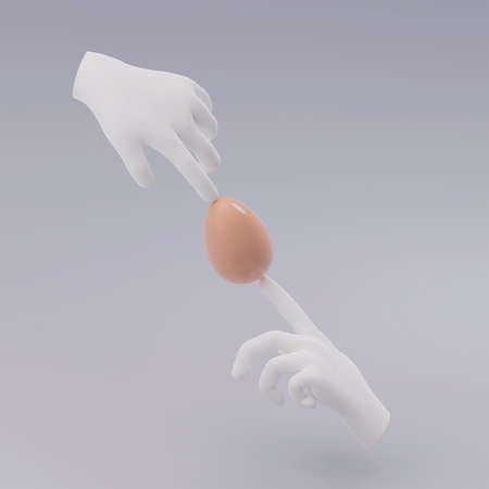 3D illustration, 3D rendering. Egg with hands.の写真素材