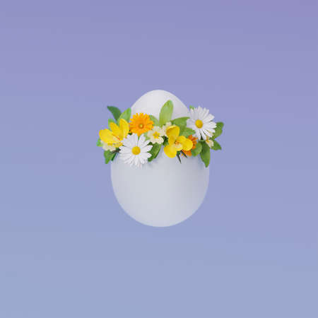 3D illustration, 3D rendering. Egg with flowers.の写真素材