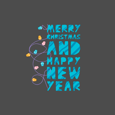 Christmas and New Year elements with lettering. Vector flat design with textureのイラスト素材