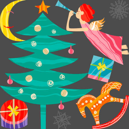 Collection of Christmas and New Year elements. Vector flat design with textureのイラスト素材