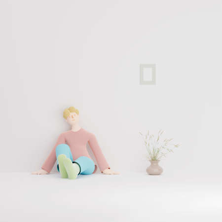 3d render, 3d illustration. Slowing living. Young girl.の写真素材