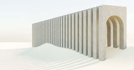 3d illustration, 3d rendering. Path under concrete arches in desert.の写真素材