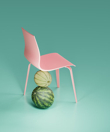 Pink chair with broken leg. 3d render, 3d illustration.の写真素材