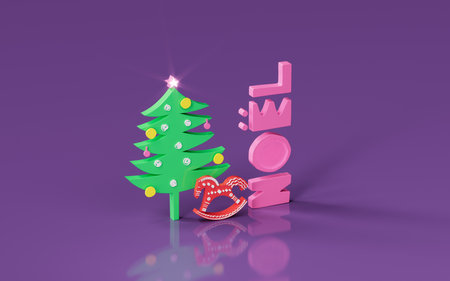Christmas and New Year isometric elements with lettering. 3d render, 3d illustration.の写真素材