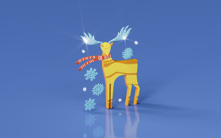 Deer with snowflakes. 3d render, trendy isometric 3d illustration.の写真素材