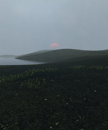Sci-Fi surreal dreamy landscape with grass. 3d render, 3d illustration.の写真素材