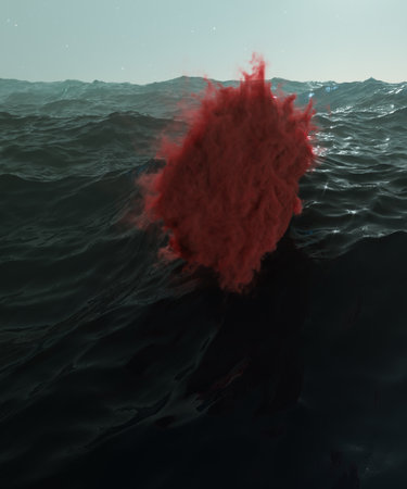 Raging ocean with red cloud. 3d render, 3d illustration.の写真素材