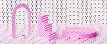 Picture with Podium and Geometric Shapes. 3d render, 3d illustration.の写真素材