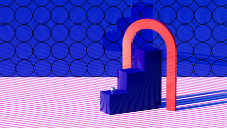 Picture with Podium and Geometric Shapes. 3d render, 3d illustration.の写真素材