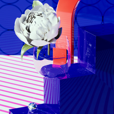 Picture with Podium and Geometric Shapes. 3d render, 3d illustration.の写真素材