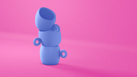Blue ceramic mugs on a pink background. 3d render, 3d illustration.の写真素材