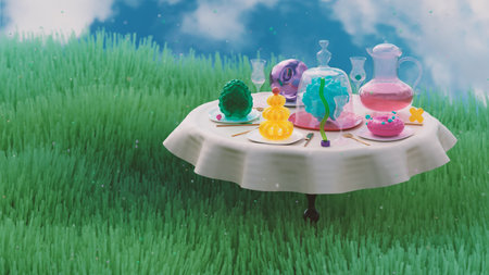 Festive family dinner table concept. 3d render, 3d illustration.の写真素材