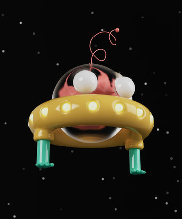 Cartoon futuristic ufo. 3d render, 3d illustration.の写真素材
