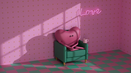 Cartoon heart attack disease. Valentines Day. 3d render, 3d illustration.の写真素材