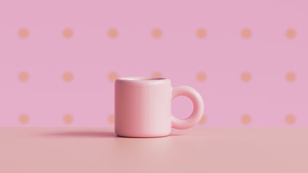 Morning pink cup of coffee. 3d render, 3d illustration.の写真素材