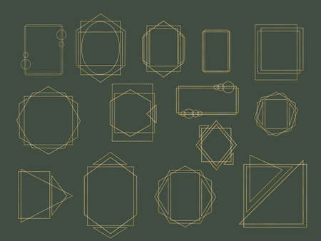 Luxury gold geometric frame collection. Geometrical polyhedron. For wedding invitation, luxury templates, decorative patterns,のイラスト素材