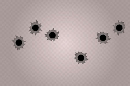 Bullet holes isolated. Realistic Gun Weapon Bullet Hole Isolated On Transparent Background.のイラスト素材