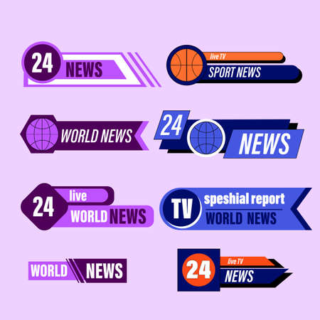 Tv broadcast title. Television broadcasting channels banners, show titles and news live video banner.のイラスト素材