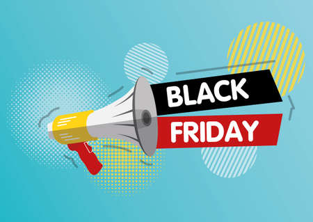 Black Friday Sale Poster. Sale pop art megaphone background. Holiday design template for advertising shopping.のイラスト素材