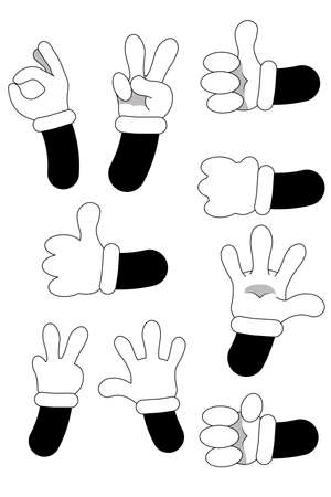 Cartoon hands. Feet and glove hand character or foot in sneakers kicking, walking and running.のイラスト素材